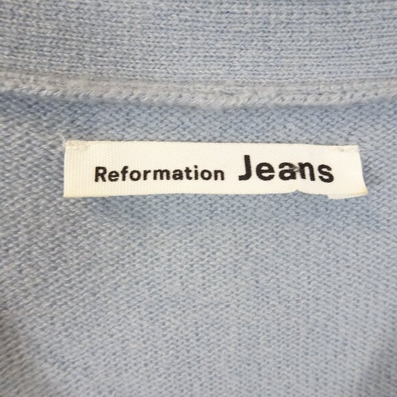 Reformation Cashmere V-Neck Cardigan Sweater Sky Blue Button L Short Sleeve - Picture 4 of 8